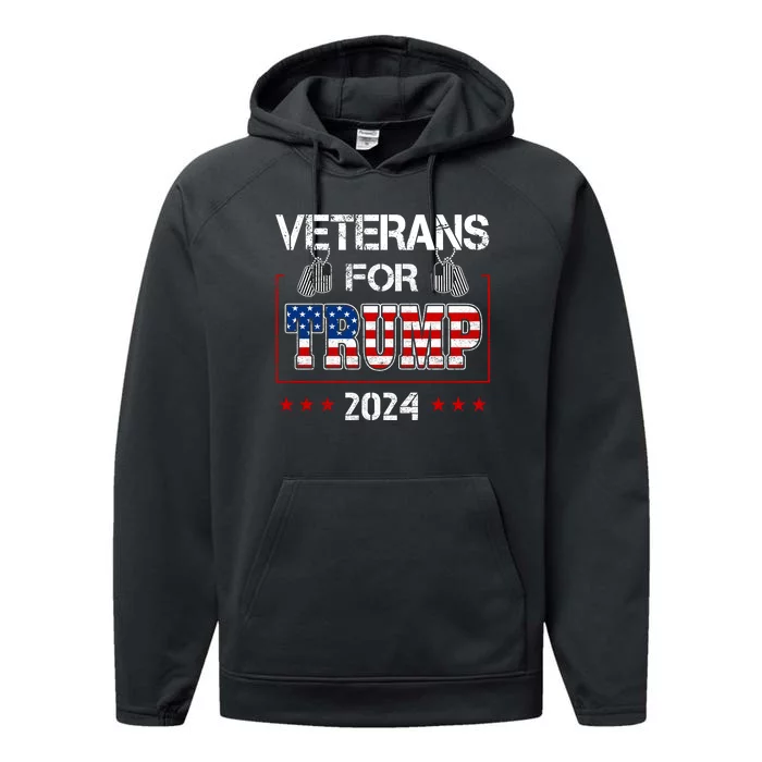 Veterans For Trump 2024 American Flag Dad Grandpa Veterans Day Performance Fleece Hoodie