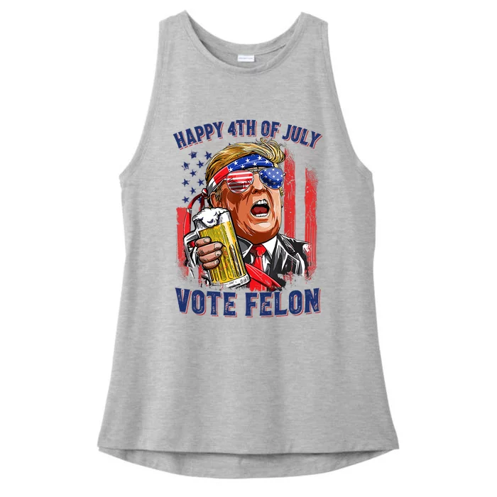 Vote Felon Trump 2024 Happy 4th Of July Funny Convicted Ladies Tri-Blend Wicking Tank