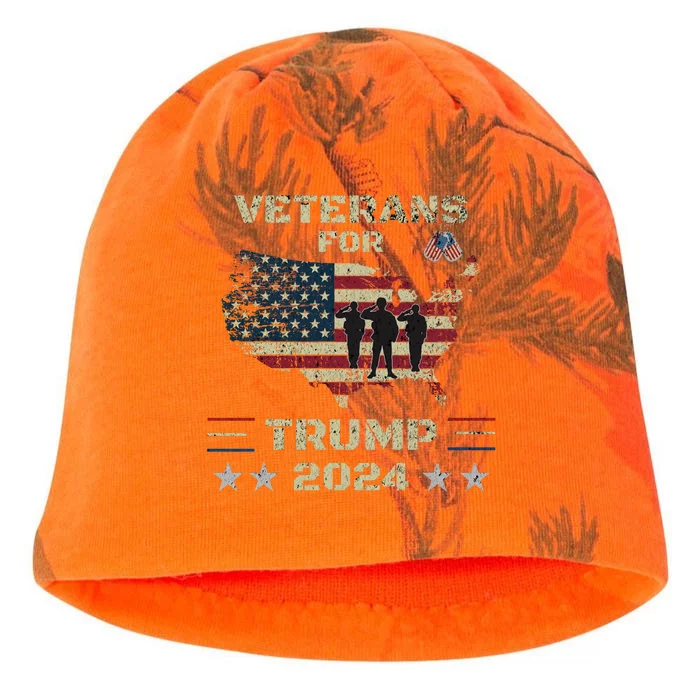 Veterans For Trump 2024 American Flag Election Dad Grandpa Kati - Camo Knit Beanie