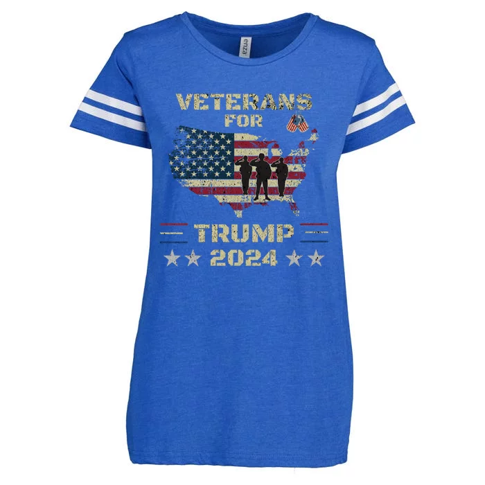 Veterans For Trump 2024 American Flag Election Dad Grandpa Enza Ladies Jersey Football T-Shirt