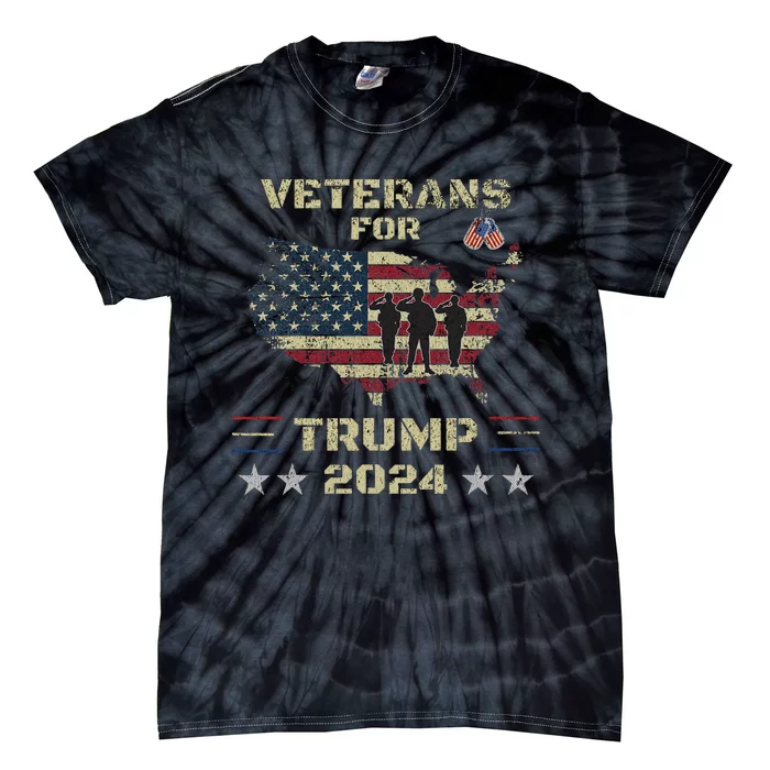 Veterans For Trump 2024 American Flag Patriotic Support Tie-Dye T-Shirt