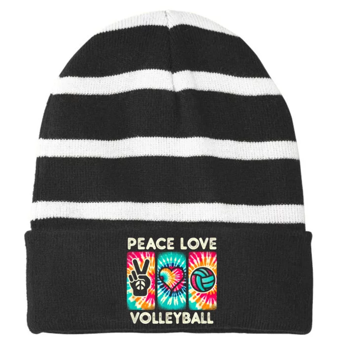 Volleyball For Teens Women Girls Peace Love Volleyball Striped Beanie with Solid Band