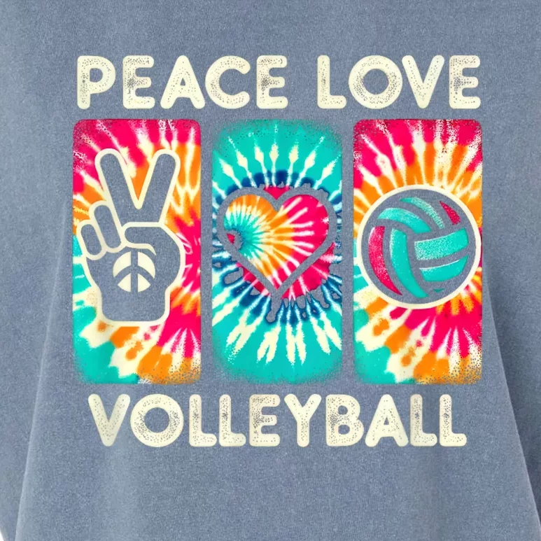 Volleyball For Teens Women Girls Peace Love Volleyball Garment-Dyed Women's Muscle Tee