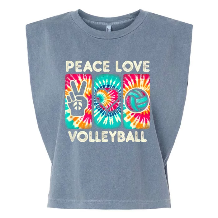 Volleyball For Teens Women Girls Peace Love Volleyball Garment-Dyed Women's Muscle Tee