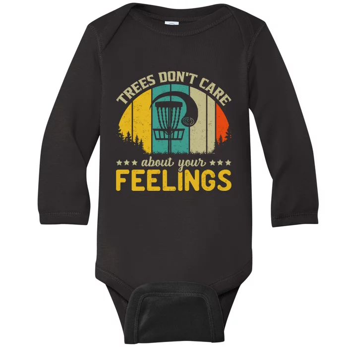 Vintage Frolf Trees Don't Care About Your Feelings Disc Golf Baby Long Sleeve Bodysuit