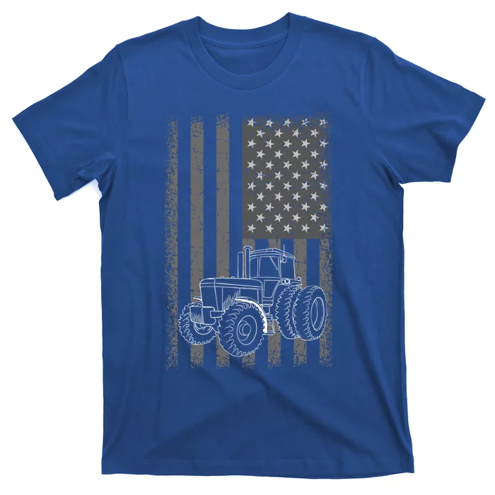 Vintage Farming Tractor American Flag Patriotic Farmer Farm Funny Gift T-Shirt