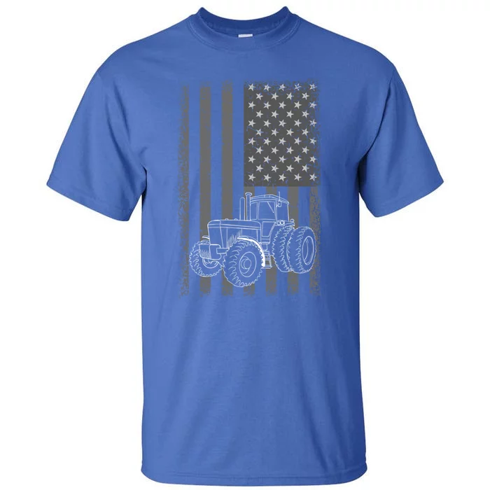 Vintage Farming Tractor American Flag Patriotic Farmer Farm Funny Gift Tall T-Shirt