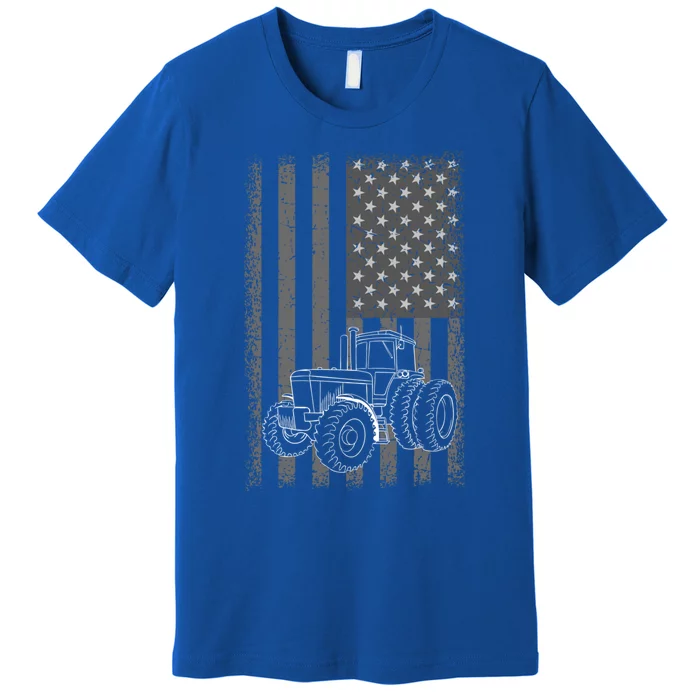 Vintage Farming Tractor American Flag Patriotic Farmer Farm Funny Gift Premium T-Shirt