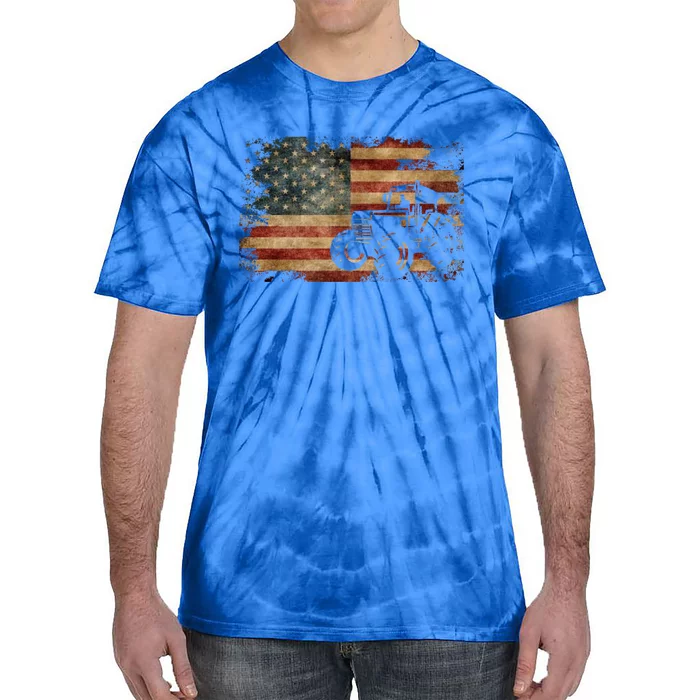 Vintage Farm Tractor American Flag Patriotic Farming Usa Gift Tie-Dye T-Shirt