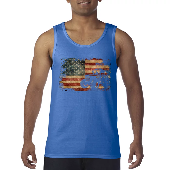 Vintage Farm Tractor American Flag Patriotic Farming Usa Gift Tank Top