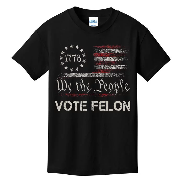 Vote Felon Trump 2024 45 And 47 Funny Vote For The Felon Kids T-Shirt