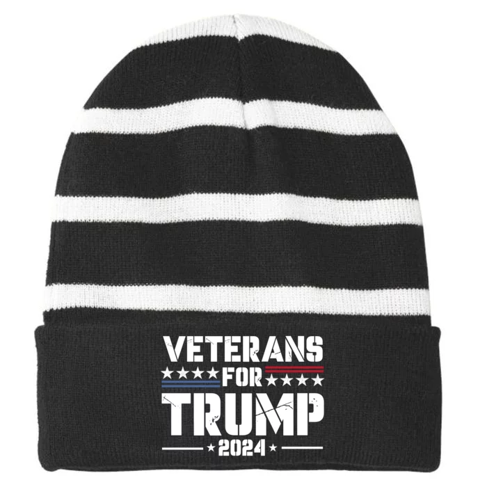 Veterans For Trump 2024 Election 2024 Striped Beanie with Solid Band