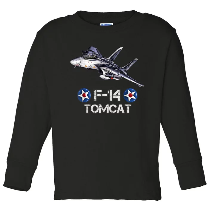 Vintage F14 Tomcat Fighter Jet Military Aviation Toddler Long Sleeve Shirt