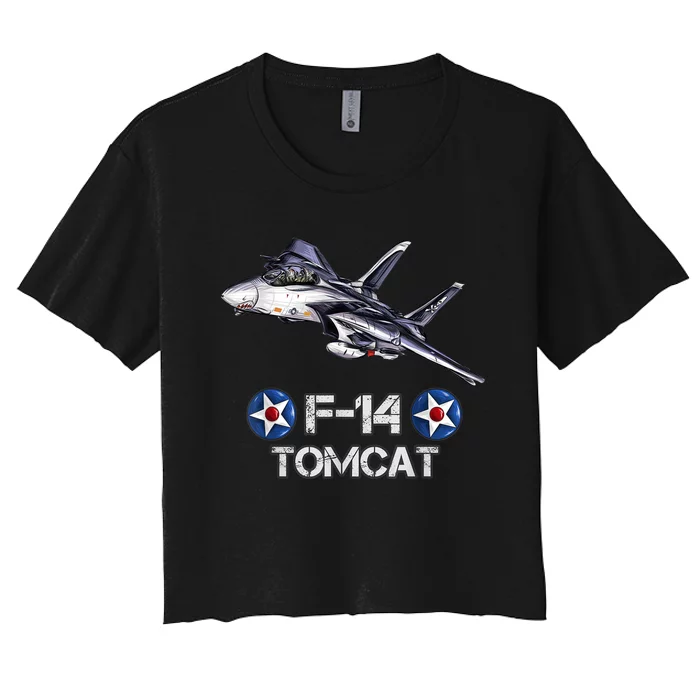 Vintage F14 Tomcat Fighter Jet Military Aviation Women's Crop Top Tee