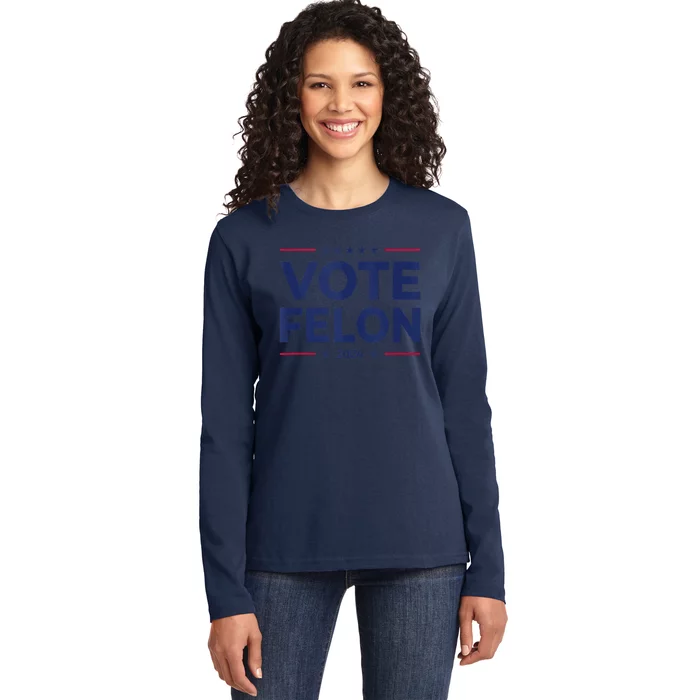 Vote Felon Trump 2024 45 And 47 Funny Vote For The Felon Ladies Long Sleeve Shirt