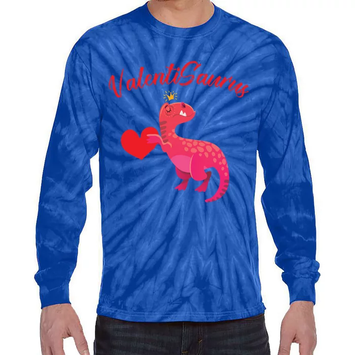 Valentisaurus Funny Tgiftrex Dinosaur Valentine's Day Gift Tie-Dye Long Sleeve Shirt