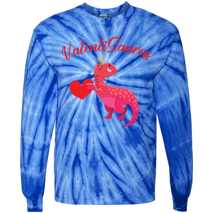 Valentisaurus Funny Tgiftrex Dinosaur Valentine's Day Gift Tie-Dye Long Sleeve Shirt