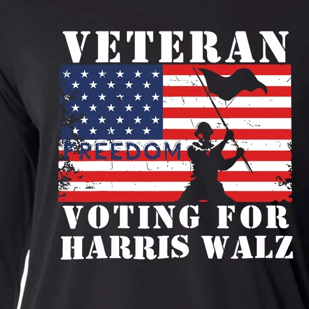 Veteran Freedom Voting For Harris Walz Waltz Usa Flag Cooling Performance Long Sleeve Crew