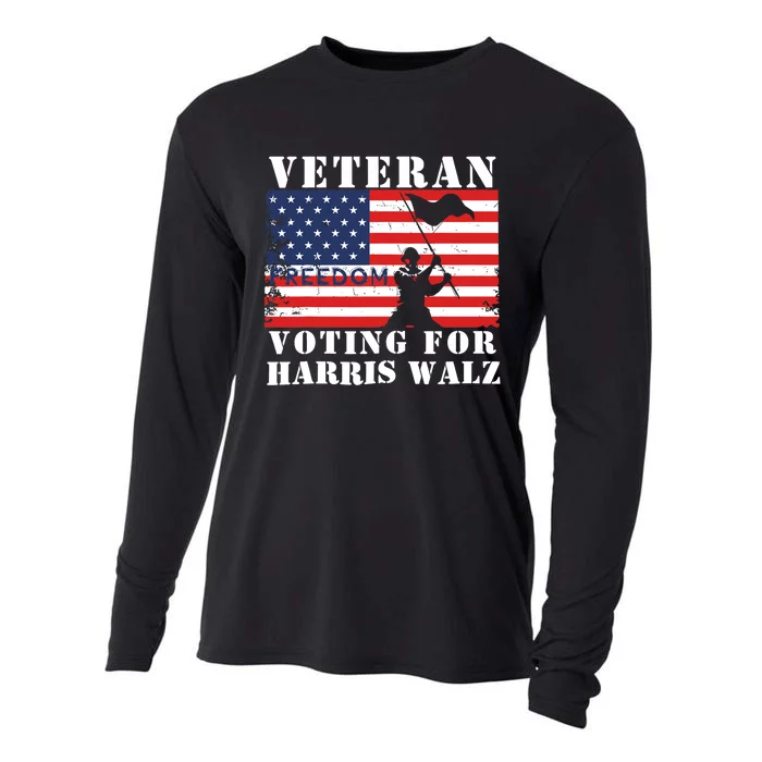 Veteran Freedom Voting For Harris Walz Waltz Usa Flag Cooling Performance Long Sleeve Crew