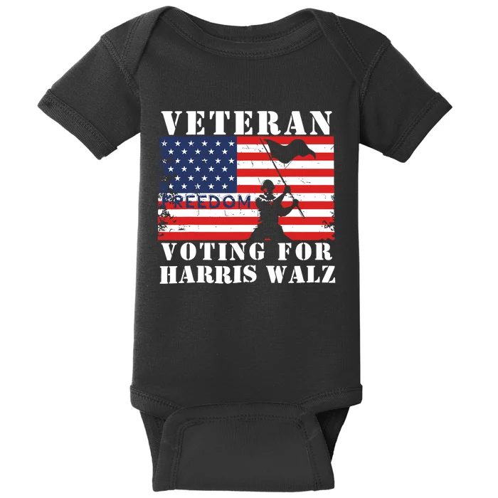 Veteran Freedom Voting For Harris Walz Waltz Usa Flag Baby Bodysuit