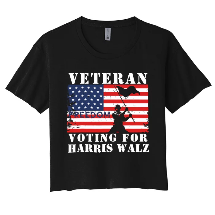 Veteran Freedom Voting For Harris Walz Waltz Usa Flag Women's Crop Top Tee