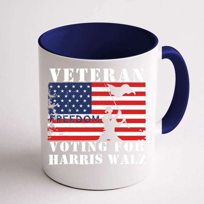 Veteran Freedom Voting For Harris Walz Waltz Usa Flag Front & Back Coffee Mug