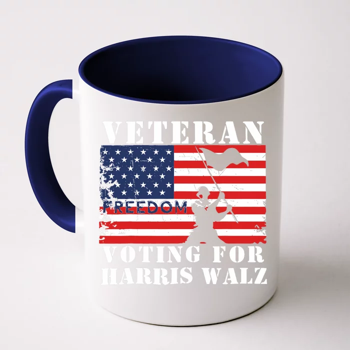 Veteran Freedom Voting For Harris Walz Waltz Usa Flag Front & Back Coffee Mug