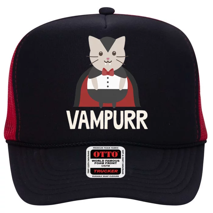 Vampurr Funny Vampire Cat Halloween High Crown Mesh Trucker Hat