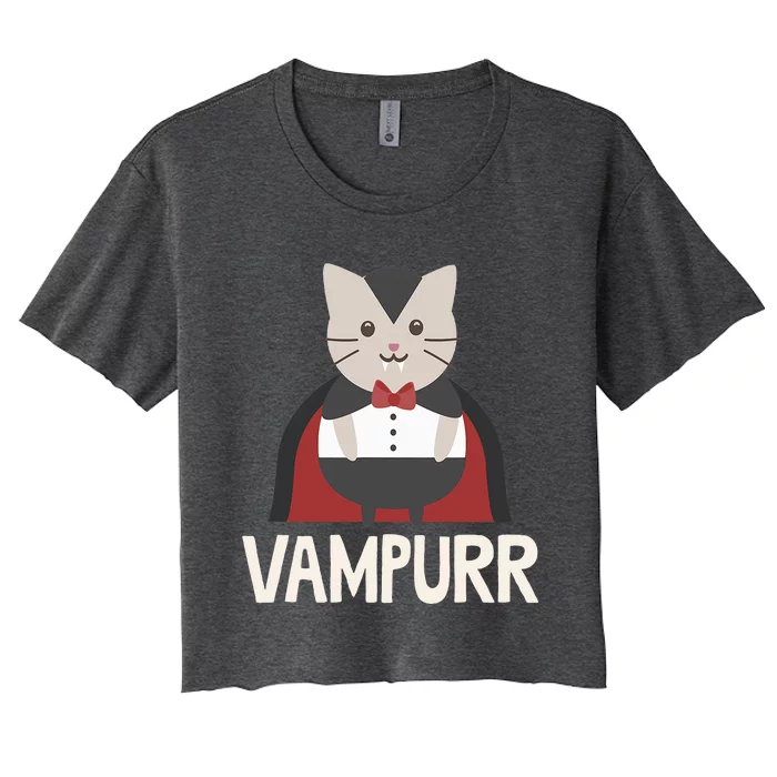 Vampurr Funny Vampire Cat Halloween Women's Crop Top Tee