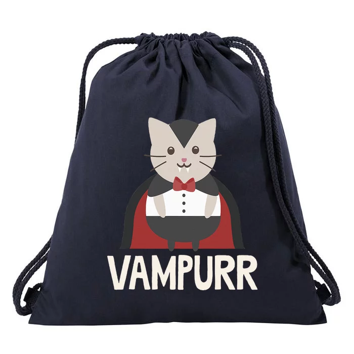 Vampurr Funny Vampire Cat Halloween Drawstring Bag