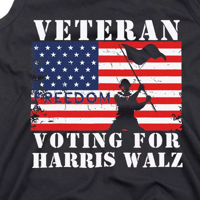 Veteran Freedom Voting For Harris Walz Waltz Usa Flag Tank Top