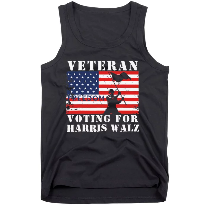 Veteran Freedom Voting For Harris Walz Waltz Usa Flag Tank Top