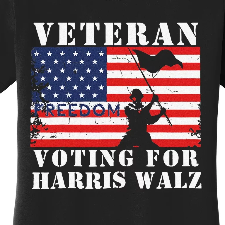 Veteran Freedom Voting For Harris Walz Waltz Usa Flag Women's T-Shirt