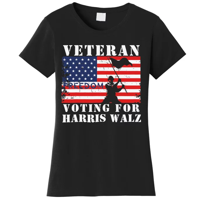 Veteran Freedom Voting For Harris Walz Waltz Usa Flag Women's T-Shirt