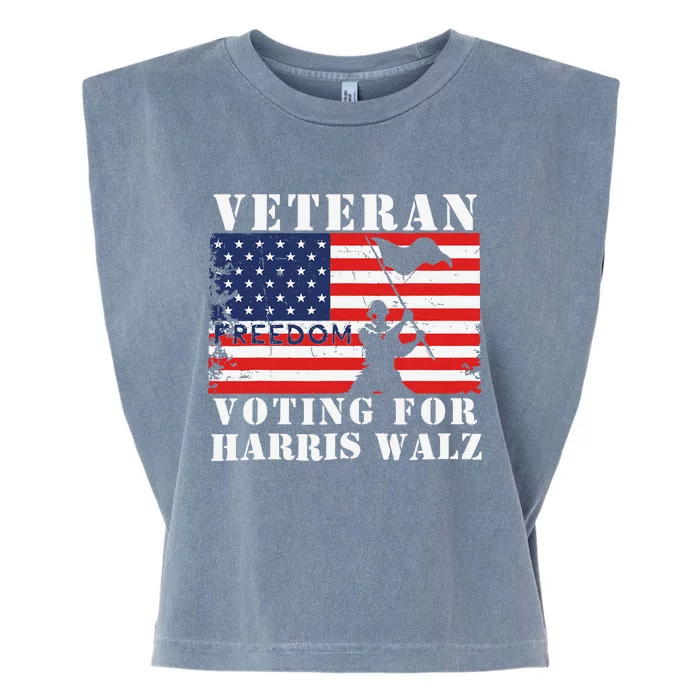 Veteran Freedom Voting For Harris Walz Waltz Usa Flag Garment-Dyed Women's Muscle Tee