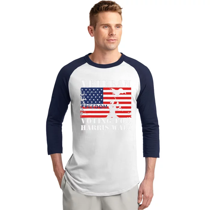 Veteran Freedom Voting For Harris Walz Waltz Usa Flag Baseball Sleeve Shirt