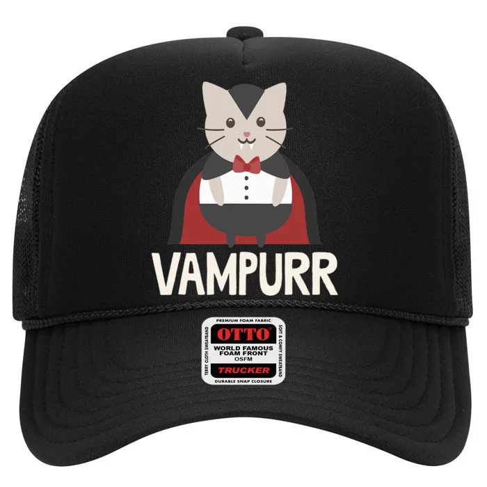 Vampurr Funny Vampire Cat Halloween Gift High Crown Mesh Trucker Hat