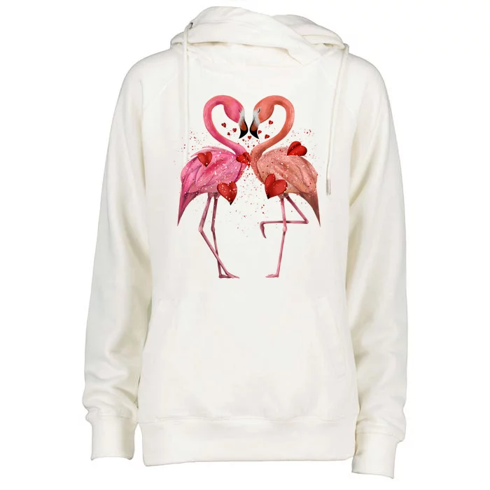 Valentine Flamingos Womens Funnel Neck Pullover Hood