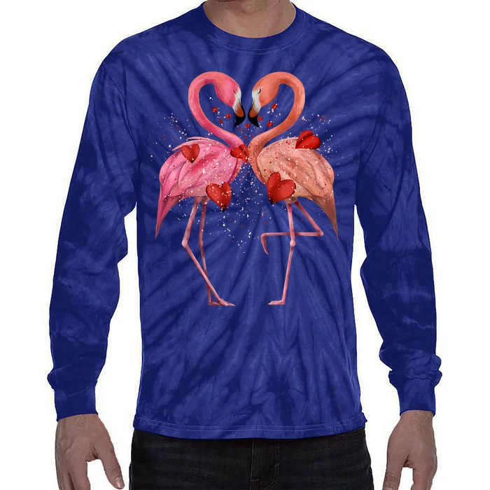 Valentine Flamingos Tie-Dye Long Sleeve Shirt