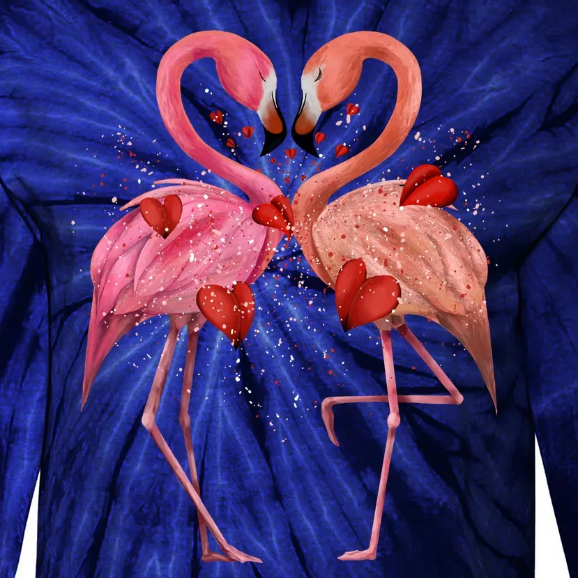 Valentine Flamingos Tie-Dye Long Sleeve Shirt