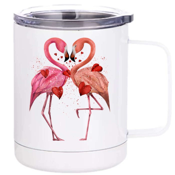 Valentine Flamingos Front & Back 12oz Stainless Steel Tumbler Cup