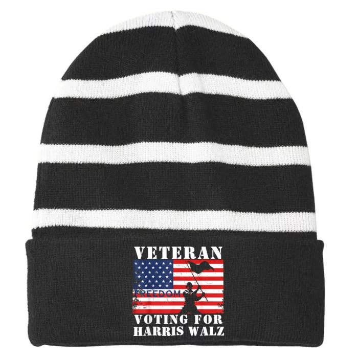 Veteran Freedom Voting For Harris Walz Waltz Usa Flag Striped Beanie with Solid Band