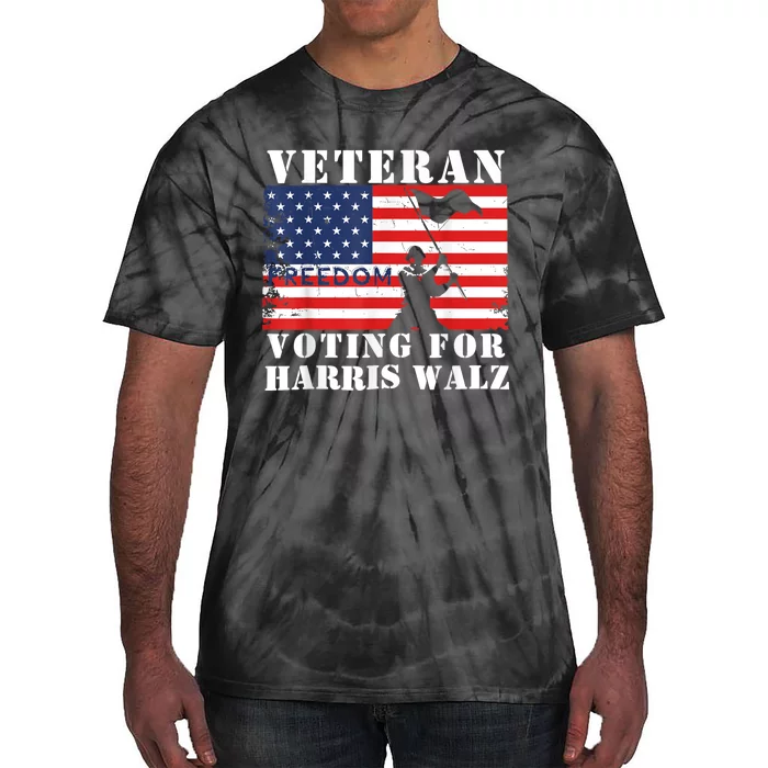 Veteran Freedom Voting For Harris Walz Waltz Usa Flag Tie-Dye T-Shirt