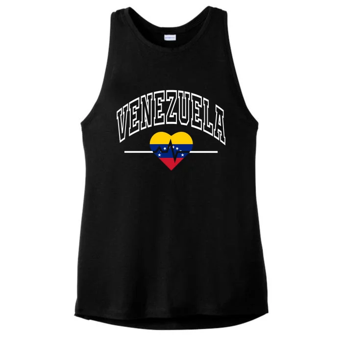 Venezuela Flag Vintage Throwback Heartbeat Gift Ladies Tri-Blend Wicking Tank