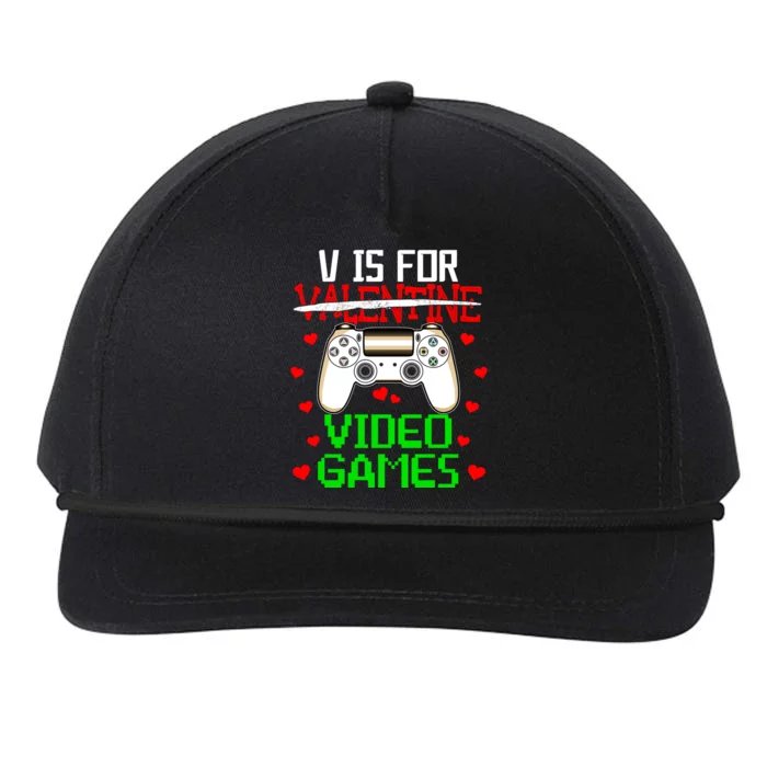 V For Video Games Valentine's Day Video Games Gamer Lover Gift Snapback Five-Panel Rope Hat