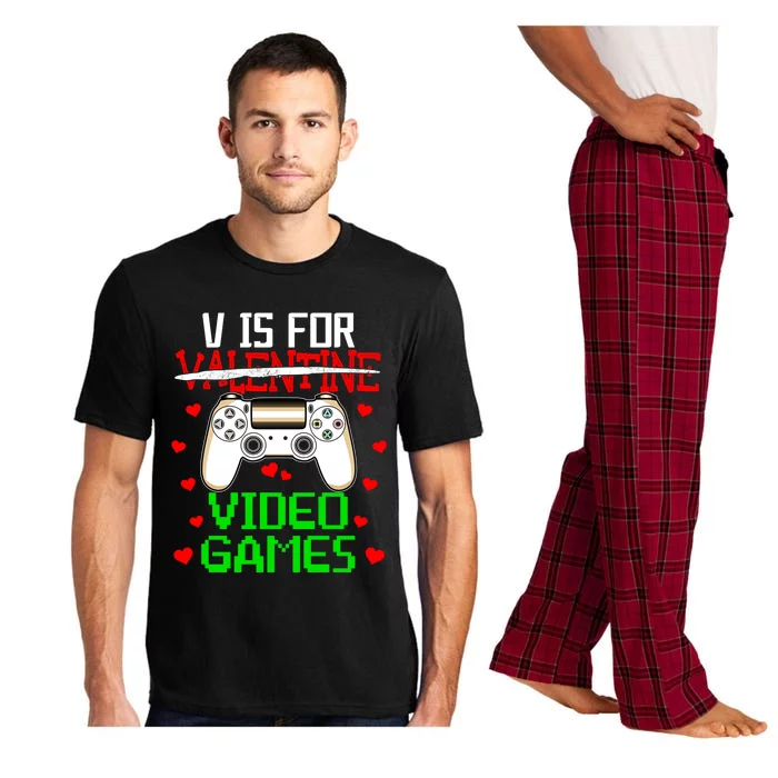 V For Video Games Valentine's Day Video Games Gamer Lover Gift Pajama Set