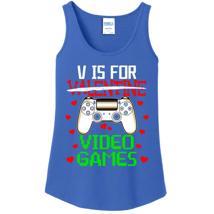 V For Video Games Valentine's Day Video Games Gamer Lover Gift Ladies Essential Tank