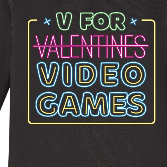 V For Video Games Valentines Day Baby Long Sleeve Bodysuit