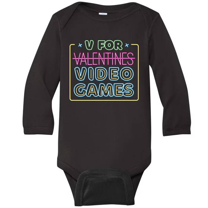 V For Video Games Valentines Day Baby Long Sleeve Bodysuit