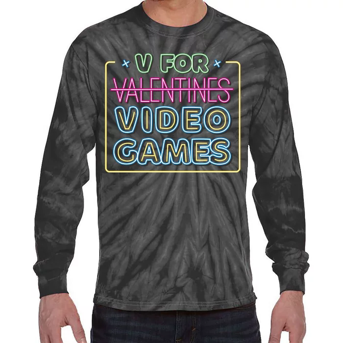 V For Video Games Valentines Day Tie-Dye Long Sleeve Shirt